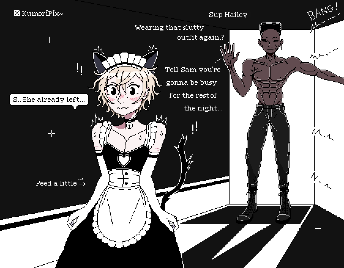 KumoriPix's tweet image. (Part 2/6) - Whoops ! Looks like Hailey 'accidentally' invited a friend over for sex while she wasn't home... How is Sammy going to take responsibility for her mistake I wonder... ;3 ♠️🖤
#NTR #QOS #BNWO #pixelart #chastity #denial #sissy #femdom #feminization