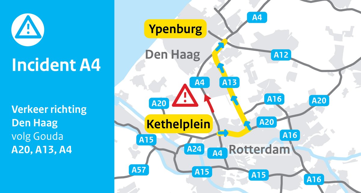 RWSverkeersinfo's tweet image. ❌ | Onderweg naar Den Haag zijn meerdere auto's op de linkerrijstrook van de #A4 met elkaar in aanraking gekomen voor Den Hoorn. De rit duurt hierdoor 30 minuten langer zodat we je vanaf Kethelplein een snellere alternatief bieden. De bergers zijn onderweg.