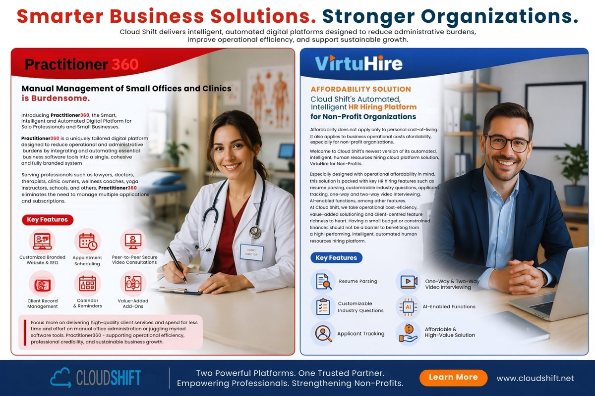 Cshift2019's tweet image. Manual work is slowing you down.

Upgrade to Practitioner360 &amp;amp; VirtuHire; automated platforms built for efficiency, growth, and smarter operations.

#CloudShift #Automation #HRTech #DigitalTransformation #BusinessGrowth