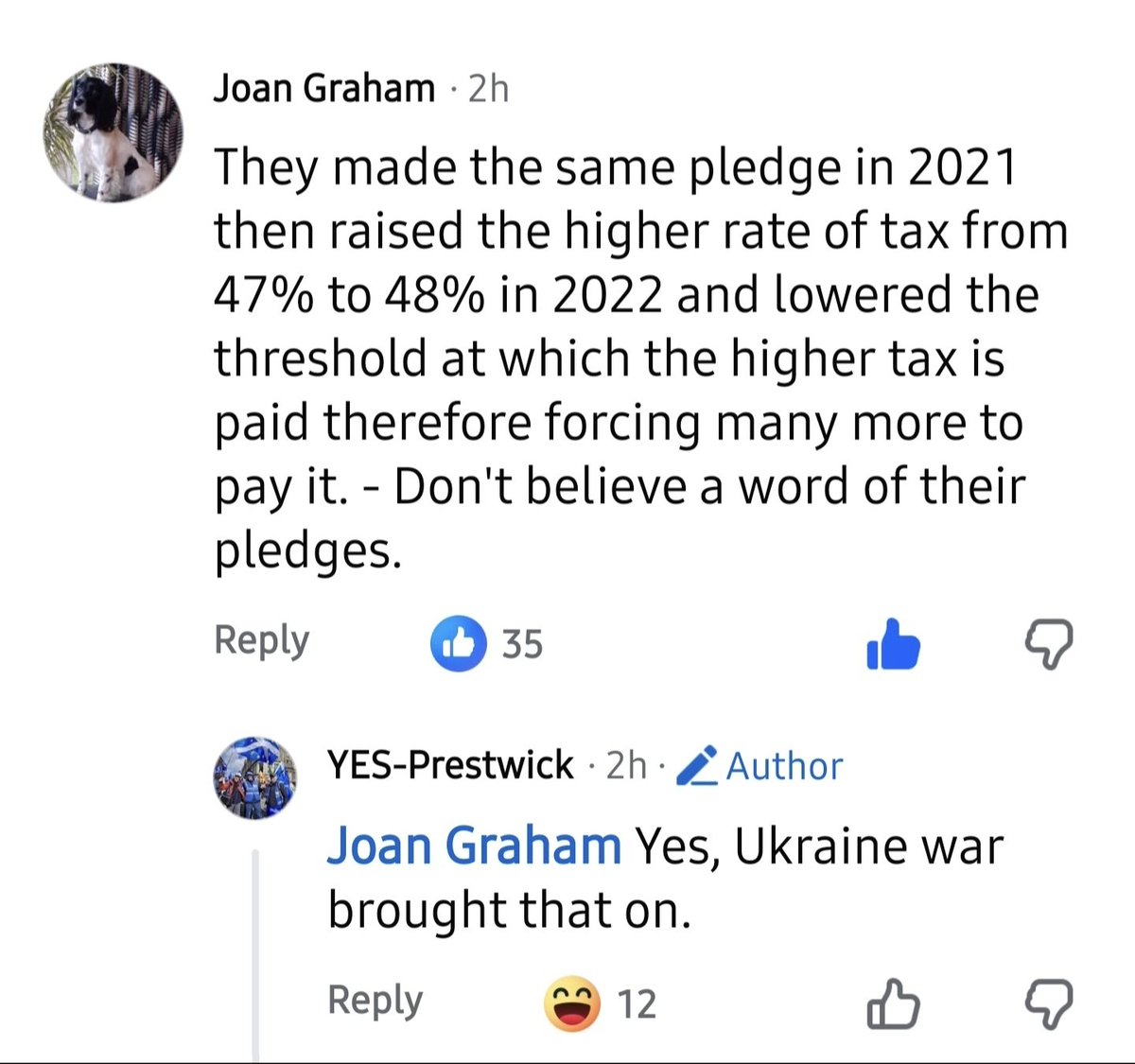 3Canny's tweet photo. Shows how deluded yes voters are, income tax increased because of Putin's illegal invasion of Ukraine, funny must have swore it was sold as investing in the SNHS &amp; funny how the rest of the UK never put income taxes up... https://t.co/D1V2pWiETZ