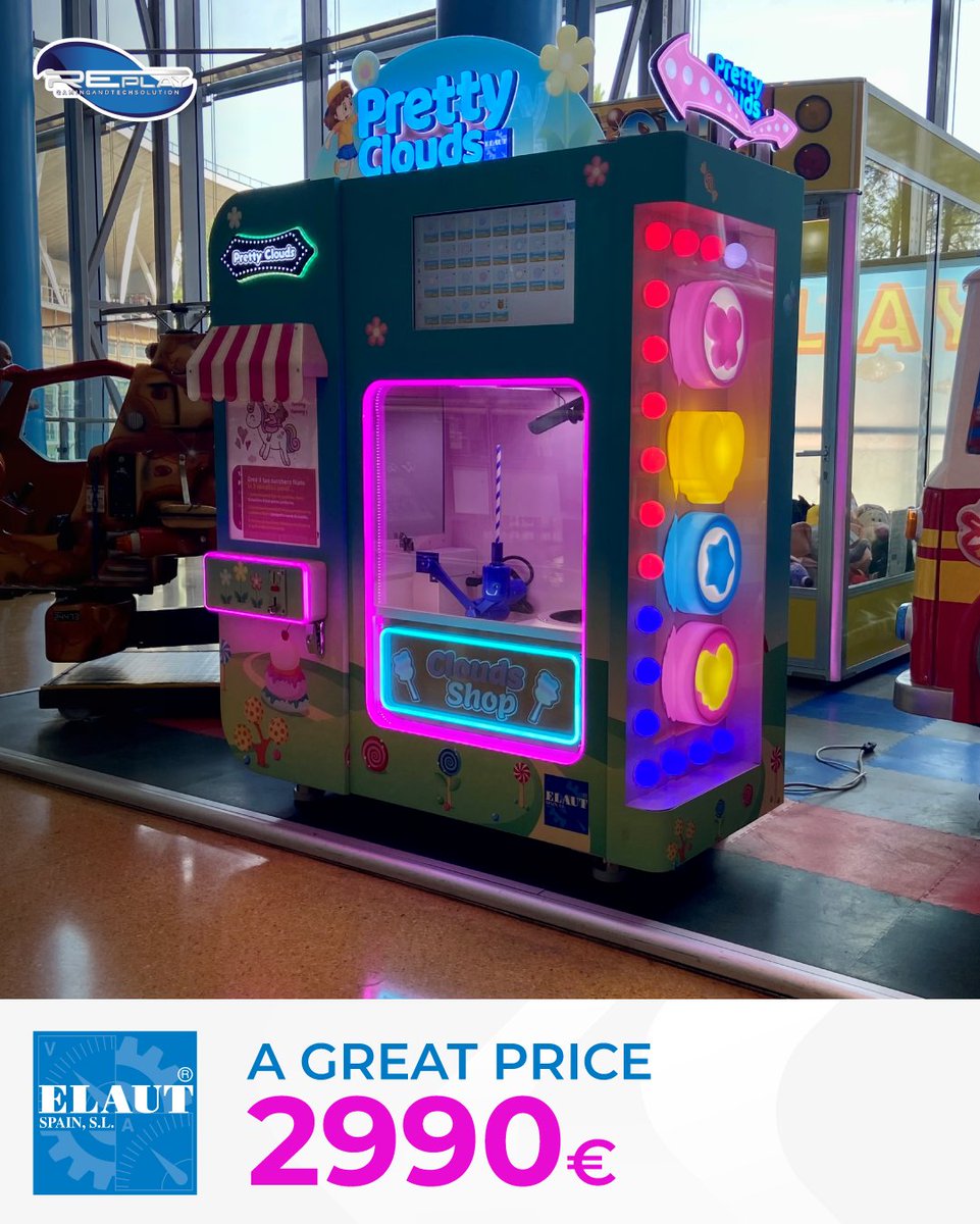 replaysrl's tweet image. Enhance your entertainment area with #PrettyClouds ☁🍭
Ideal solution for family entertainment centers, shopping malls, and arcades ✨

💰 Special price: €2,990

#cottoncandy #candy #amusements #happy