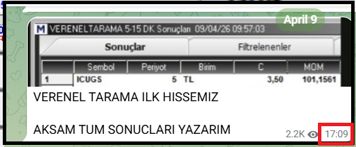 Knowledge_ilker's tweet image. #VerenelTarama sinyal paylasım kanalı
t.me/+gGzulhl0_9YxO…

Hocam bize de pas atarmısınz dedınız #09Nisan da #ıcugs sinyalı paylastım.
Kural:
#vereneltarama ilk sinyali #tekhisse #tavanhisse dir
not. momentum sıralaması olmalı

#ıcugs sinyalı 3,50 anlık 4,85 
#ıcugs %38 kazanc