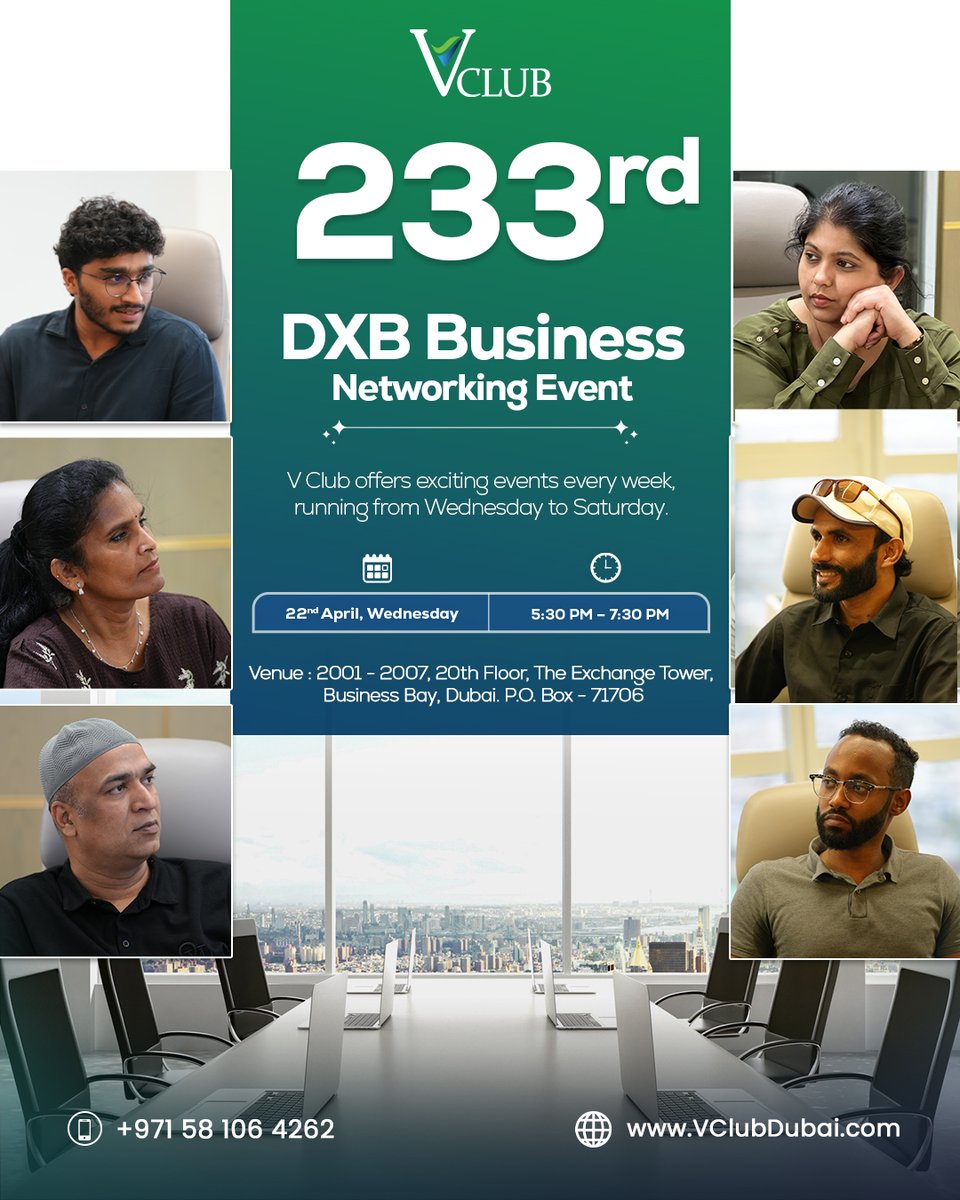 Vclubdubai's tweet image. Real conversations create real opportunities. 💭
V Club is where #ideas, #debates, and #connections move you forward. 🤝

🗓️ 22nd April | ⏰ 5:30–7:30 PM
📍 V Club, The Exchange Tower, Business Bay
Free Entry

Join the conversation.
📩 +971 58 106 4262

#networking #dubai