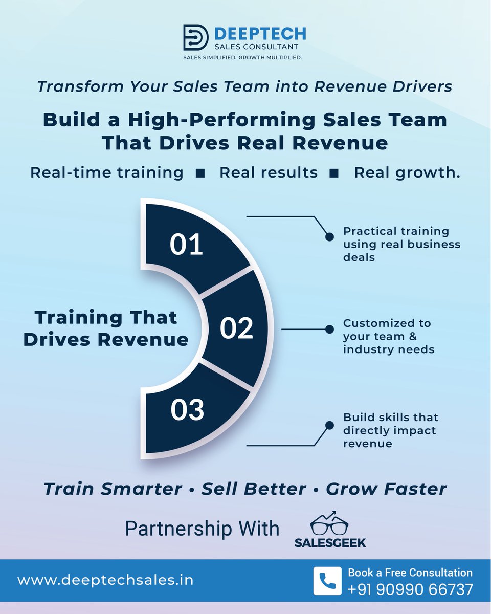 DeeptechC89412's tweet image. Train smarter → sell better → grow faster.

#SalesGeek #SalesTraining #RevenueGrowth #SalesStrategy #B2BSales #SalesLeadership #ScalingSales #SalesExecution #BusinessGrowth #HighPerformanceSales #GoToMarket #GrowthStrategy #SalesIndia #GlobalSales #PerformanceDriven #Pipeline