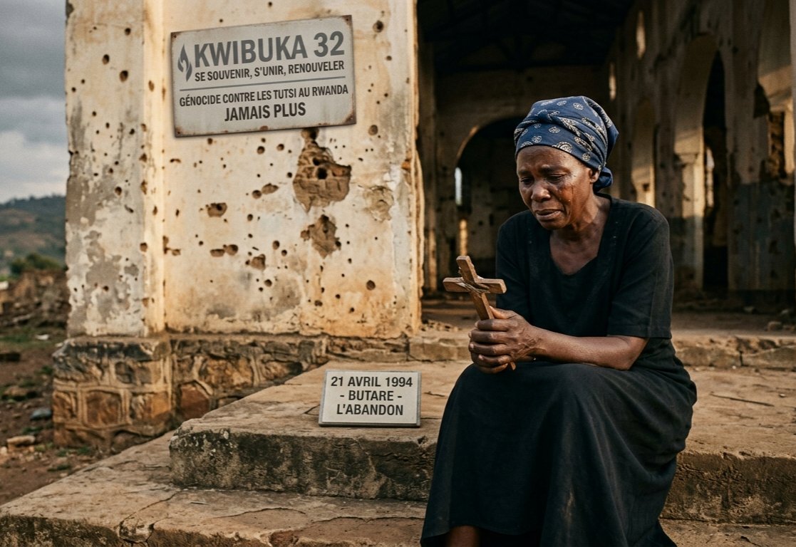 Moudjahidi's tweet image. 1/4 🕯️ 21 avril 1994 : Le jour de l'abandon.

​Il y a 32 ans, alors que le génocide contre les Tutsi atteignait son paroxysme, le monde a choisi de détourner le regard. Ce jour-là, l'humanité a abdiqué.
​#Kwibuka32 #Rwanda #NeverForget
