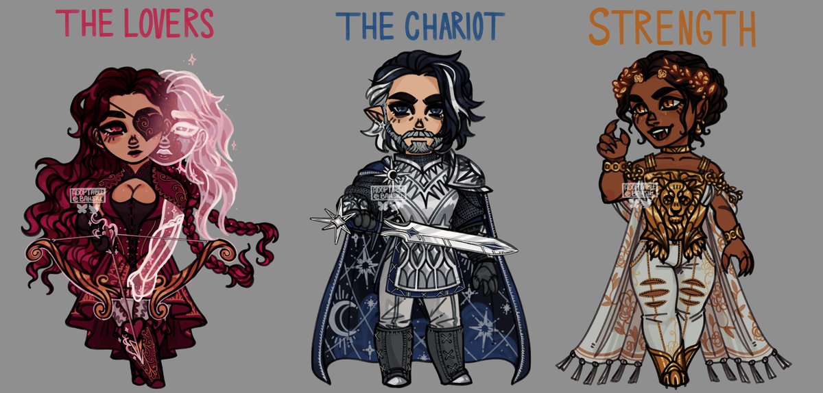 Finally finished the next batch of major arcana adopts!! >:'D 

✨$115 USD each, P*yPal only
✨Please don't edit the art!
✨DM or comment to claim!