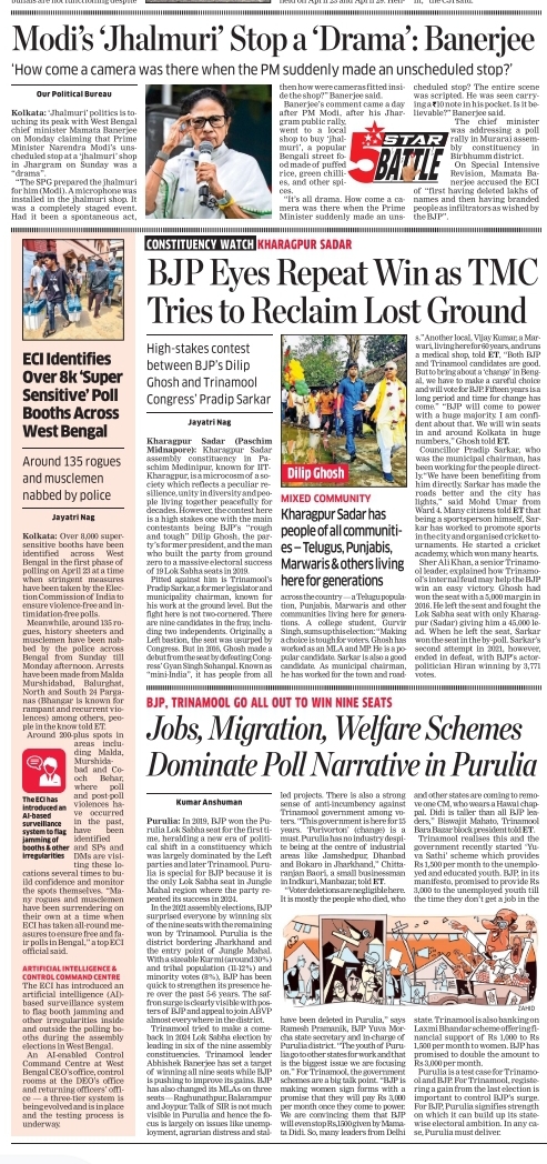 JayatriNag's tweet image. #WB Assembly polls: Comprehensive Coverage: 1) Jhhalmuri politics in Bengal 2) ECI identifies 8k super-sensitive booths 3) Constituency Watch: Kharagpur 4) Junglemahal's Purulia tribal belt concerns Read @ETPolitics  @anshumanscribe @pranabsamanta @anubhutivishnoi