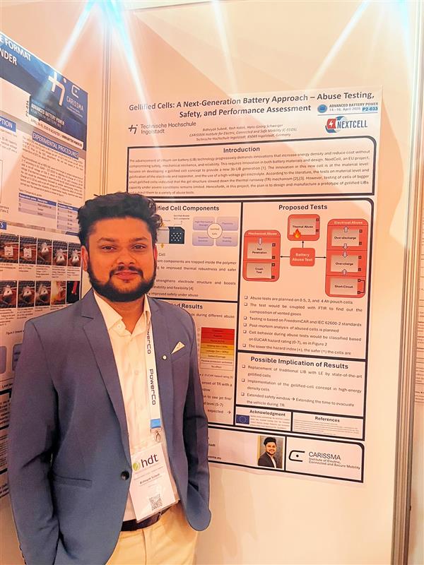 NEXTCELLproject's tweet photo. 🔴🔵 Last week, Bidheyak Subedi attended the Advance Battery Power conference held in Münster.

👉 Check it below his poster titled ‘Gellified Cells: A Next-Generation Battery Approach – Abuse Testing, Safety, and Performance Assessment’.

https://t.co/XvmAQw7WuQ https://t.co/yKZJxd0GXL