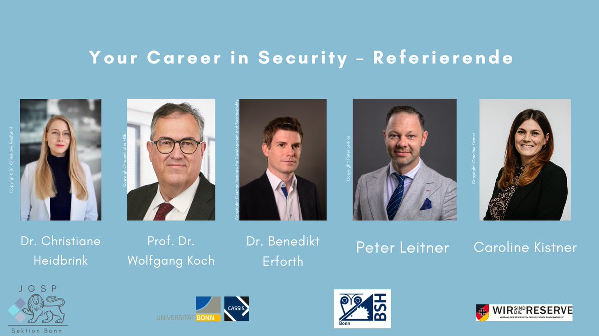 JGSP_Bonn's tweet photo. 🎯 Your Career in Security

Du interessierst dich für eine Karriere in der Sicherheitspolitik? Dann komm vorbei:

Triff sechs Referenten aus Forschung, Bundeswehr, Beratung, Institutionen &amp; Industrie, gewinne echte Einblicke in Karrierewege und vernetze Dich direkt vor Ort. https://t.co/wjEKeG7FjW