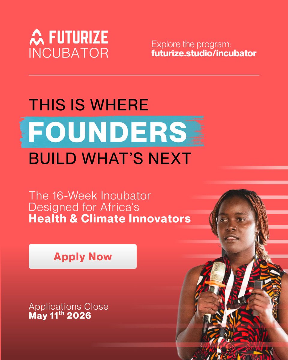 MMUST_Kenya's tweet image. Applications for the Futurize Incubator 2026 are now open! Current students and alumni are encouraged to apply. Apply here: forms.gle/YvG1NMUfPAg9Lr…
#innovations #futurize2026 #HealthTech #ClimateTech #Entrepreneurship #IchooseMMUST