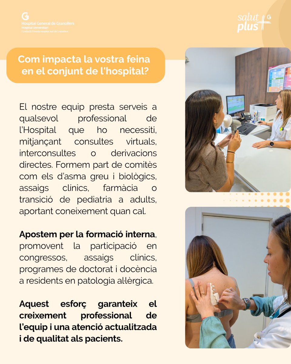 hggranollers's tweet photo. 🏥Avui us presentem el Servei d’Al·lergologia, un equip especialitzat en el diagnòstic i tractament de les malalties al·lèrgiques, que treballa per millorar la qualitat de vida de les persones.
Descobreix qui són i què fan en el nostre dia a dia.
#Equip #Hospital #Granollers https://t.co/GkxNEAGNH0
