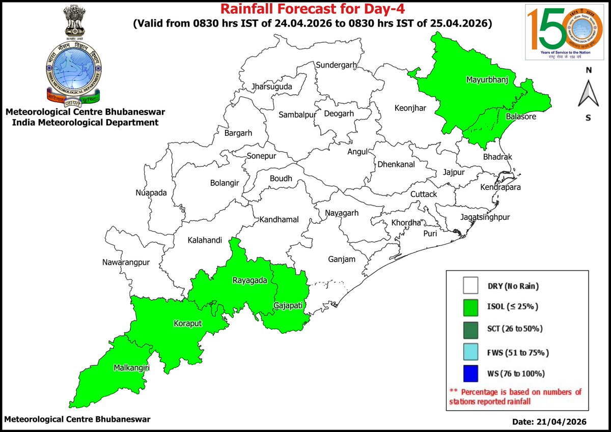 mcbbsr's tweet image. Rainfall Forecast for the State.
Day-1 to Day-7 : Isolated Light to Moderate Rainfall.
#rainfall #forecast #Odisha #odishaweather #WeatherUpdate