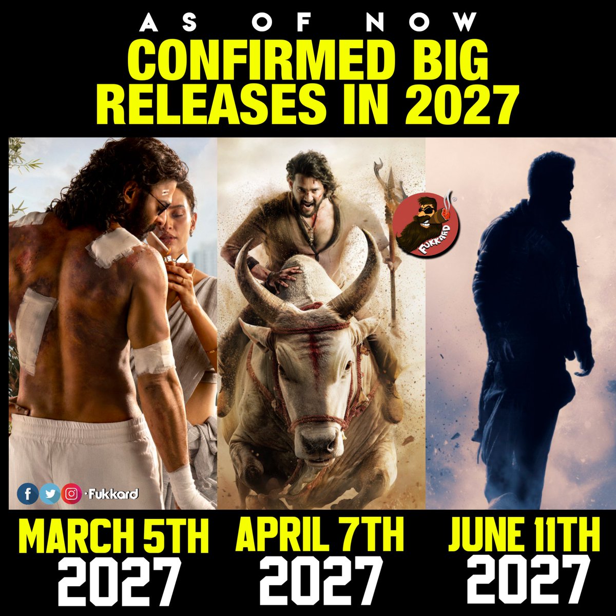 Fukkard's tweet image. As of Now Confirmed Big Releases in 2027. 
#Spirit #Varanasi #NTRNEEL