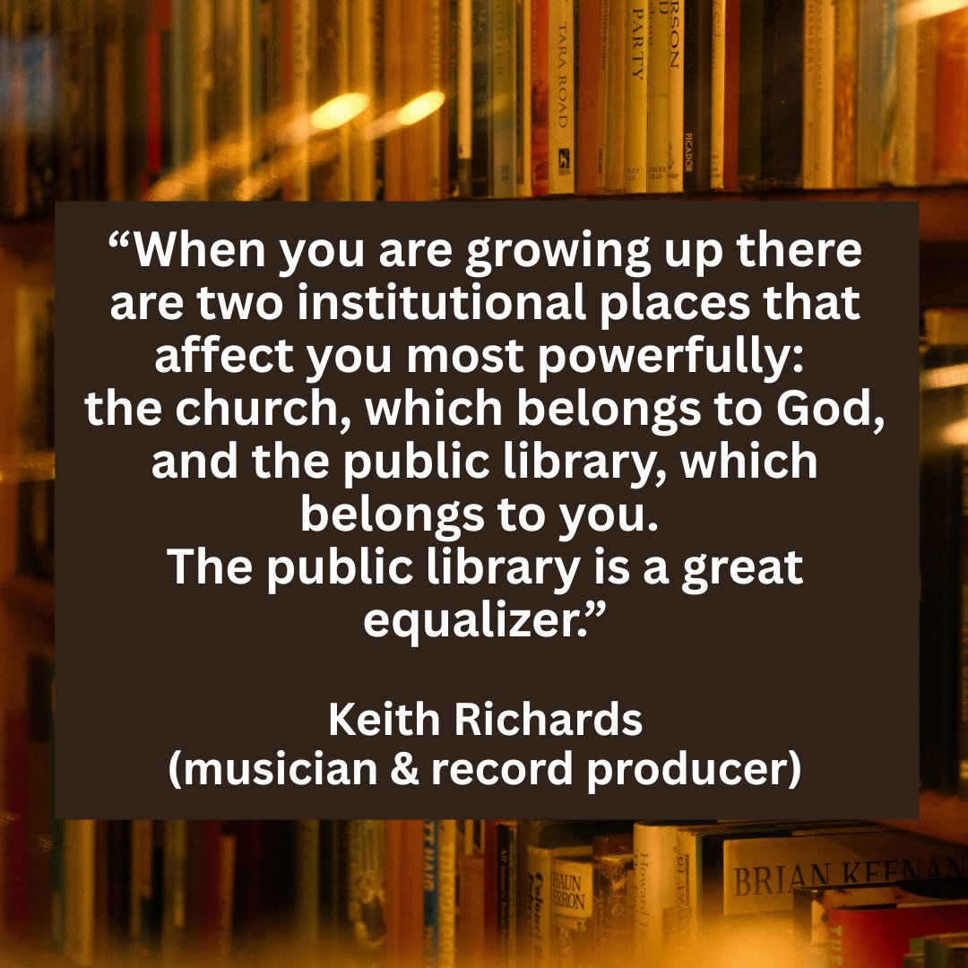 NorthJeffCo's tweet image. Do you cherish your library? You’re in good company! Keith Richards (Rolling Stones) once said, “The public library is a great equalizer.” Libraries uplift and unite our community—let’s celebrate that together! 

#LibraryLove #NorthJeffCo