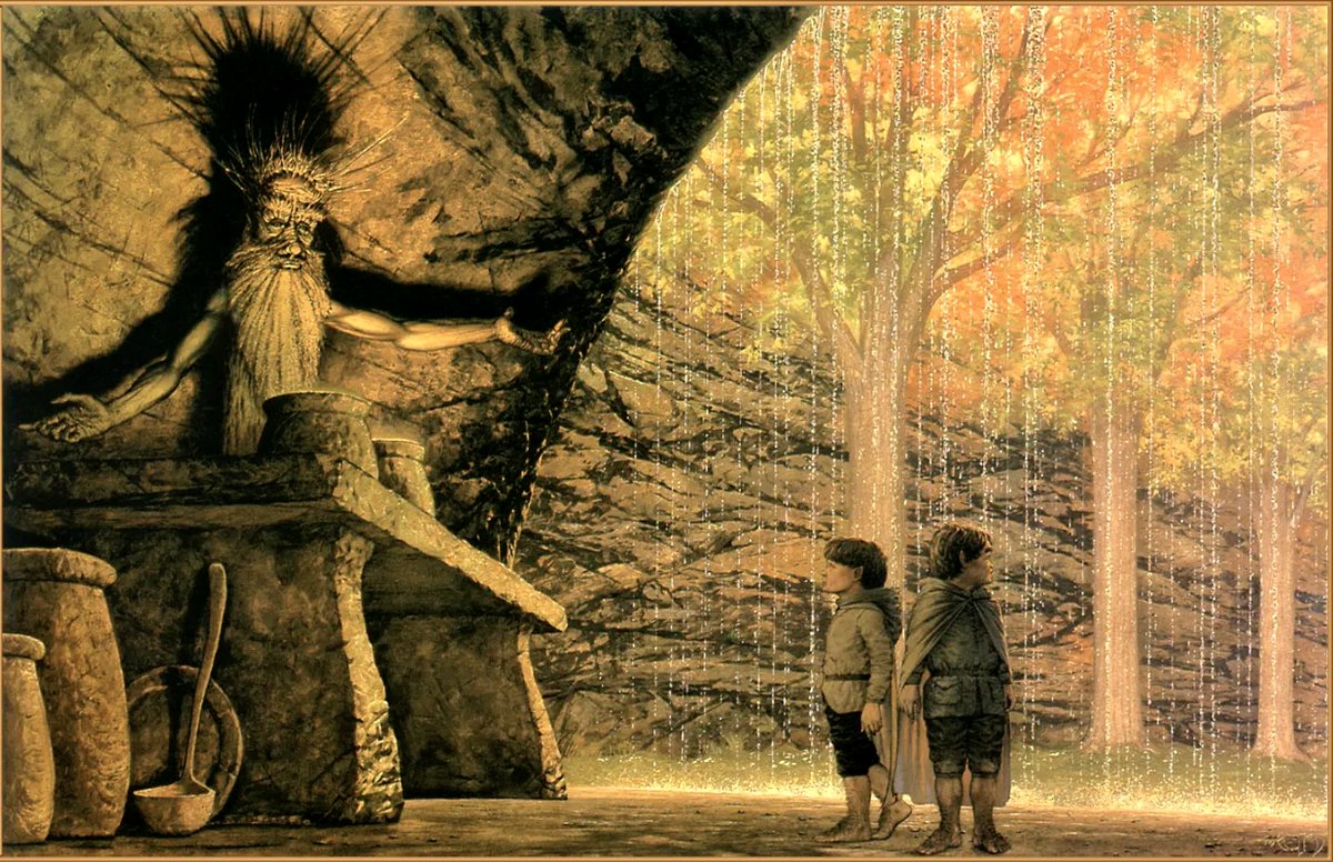 LRonLacy's tweet photo. For #APRIL 1990
🧵👇
‘Wellinghall’
Ted Nasmith (b. 1956). Gouache on illustration board.
*The 1990 J.R.R. Tolkien Calendar* (Ballantine Books) for April
#illustration #illustrationart #illustrationartists #TedNasmith #JRRTolkien #TheLordOfTheRings #LOTR #Ents #Treebeard https://t.co/xWtQolZbYS