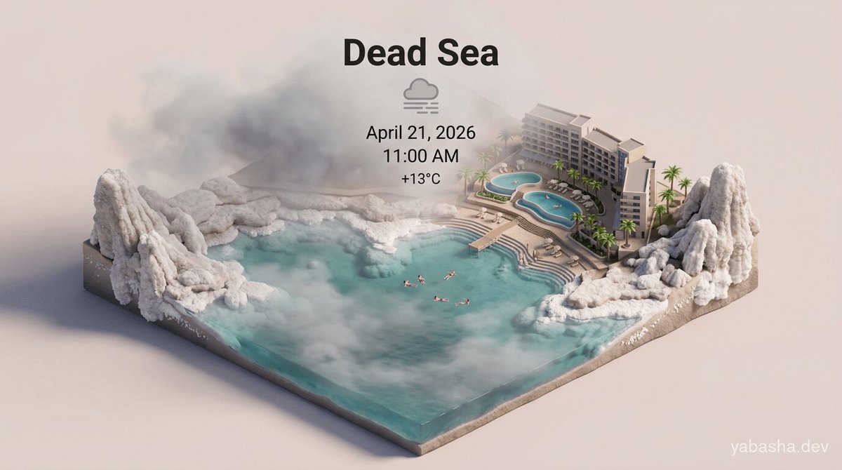 bayyash's tweet image. Morning fog blankets the Dead Sea — the lowest point on Earth. Isometric 3D miniature scene capturing this Jordanian wonder. yabasha.dev #DeadSea #Jordan #Isometric #3DArt #Cartoon #Travel #Foggy #YabashaDev