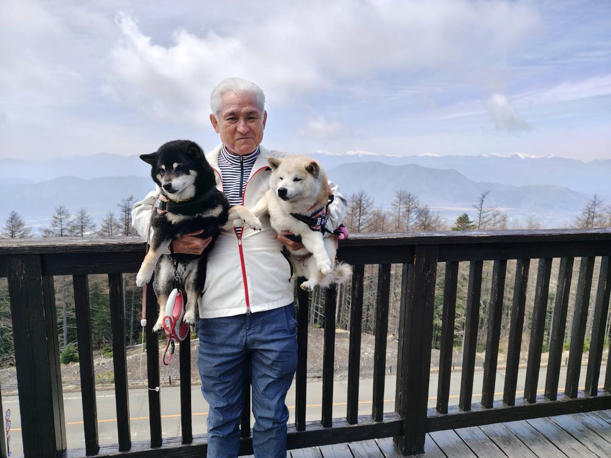 maroanchan's tweet photo. あんずの親戚犬の方々とお別れしたあとは、まろあん家は河口湖にあるペンションブルーポピーで一泊して翌日富士山です。集まりのあった昼にスバルライン全線開通でしたので五合目まで行きましたよ。まろあんと富士山に行けるのは最初で最後かも…天気も良くて山中湖も一望できました。 https://t.co/dwqB90xFM9