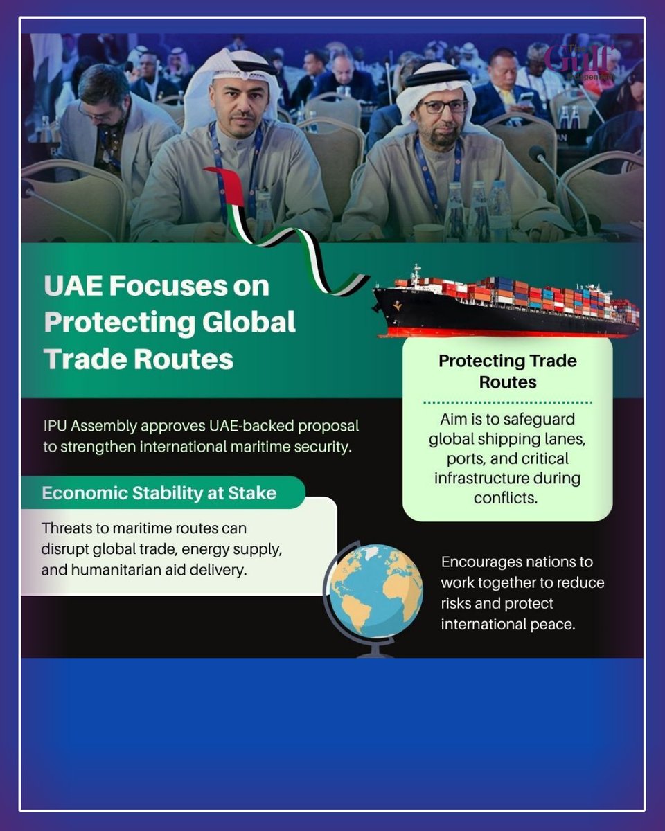 IndependentGulf's tweet image. The United Arab Emirates is ramping up efforts to safeguard global trade routes amid rising geopolitical and maritime tensions.

A strategic push to keep shipping lanes stable and secure worldwide.

#UAE #GlobalTrade #MaritimeSecurity #WorldNews #Economy