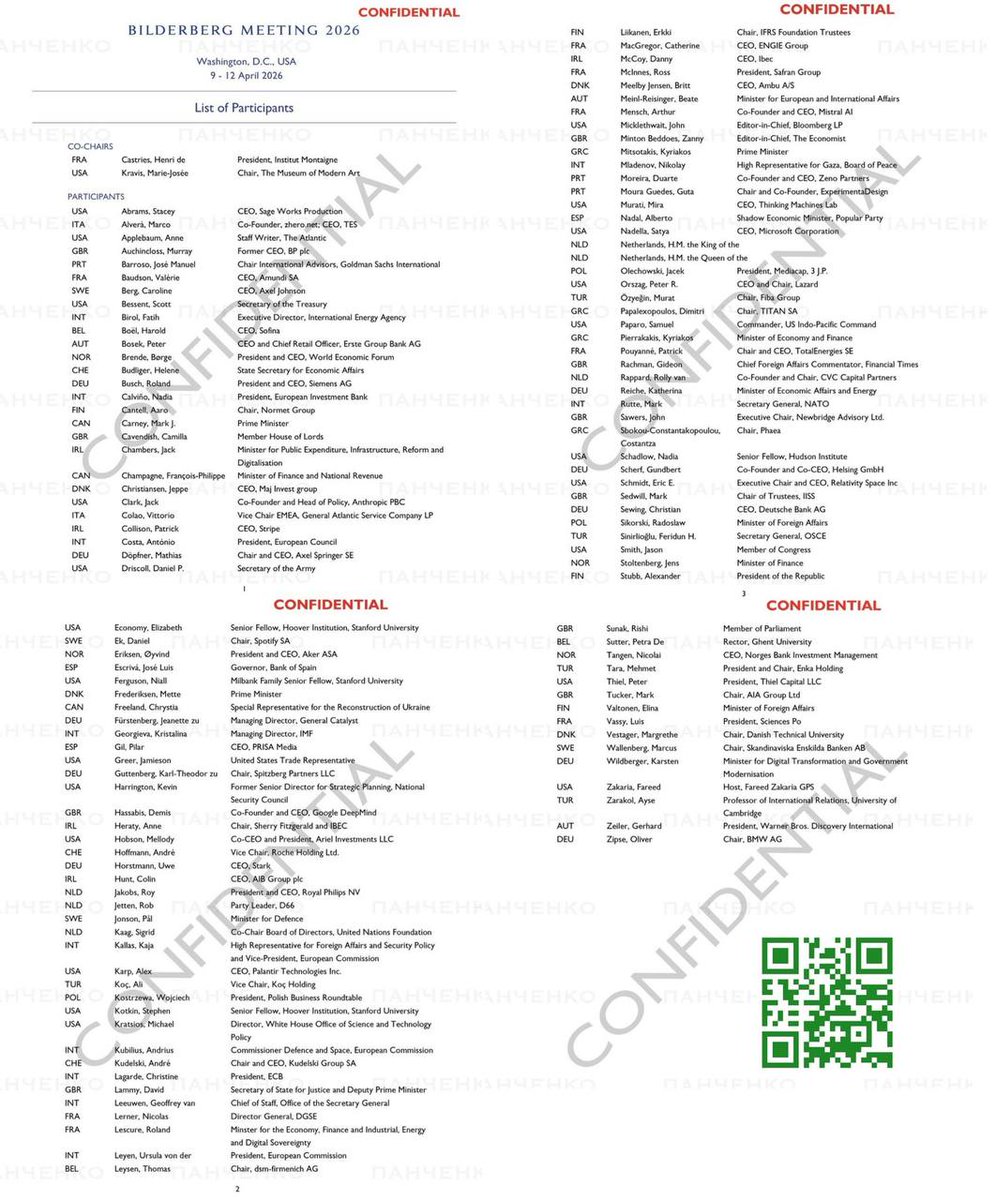 starlinkcool's tweet image. 🇺🇸 Liste des participants à #Bilderberg 2026, fossoyeurs de la planète, marionnettes du deep state, a fuité.

La 72e réunion Bilderberg est prévue pour les 10-12 avril 2026 à Washington, D.C.

#deepstate #paris #france #Marseille #Lyon #Lille #Toulouse #Toulon #Rennes