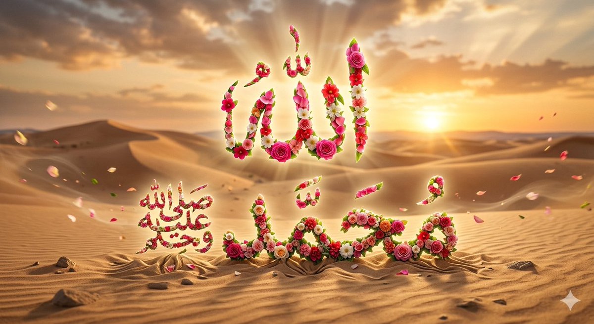 ahasan01031979's tweet image. ALLAH الله &amp;amp; MOHAMMAD ﷺ محمد ﷺ | Where faith blooms, hearts find eternal peace. | #Allah #Muhammad #IslamicDesign #SpiritualArt #Noor #Faith #DesertVibes #FloralArt #IslamicPost #Ameen
