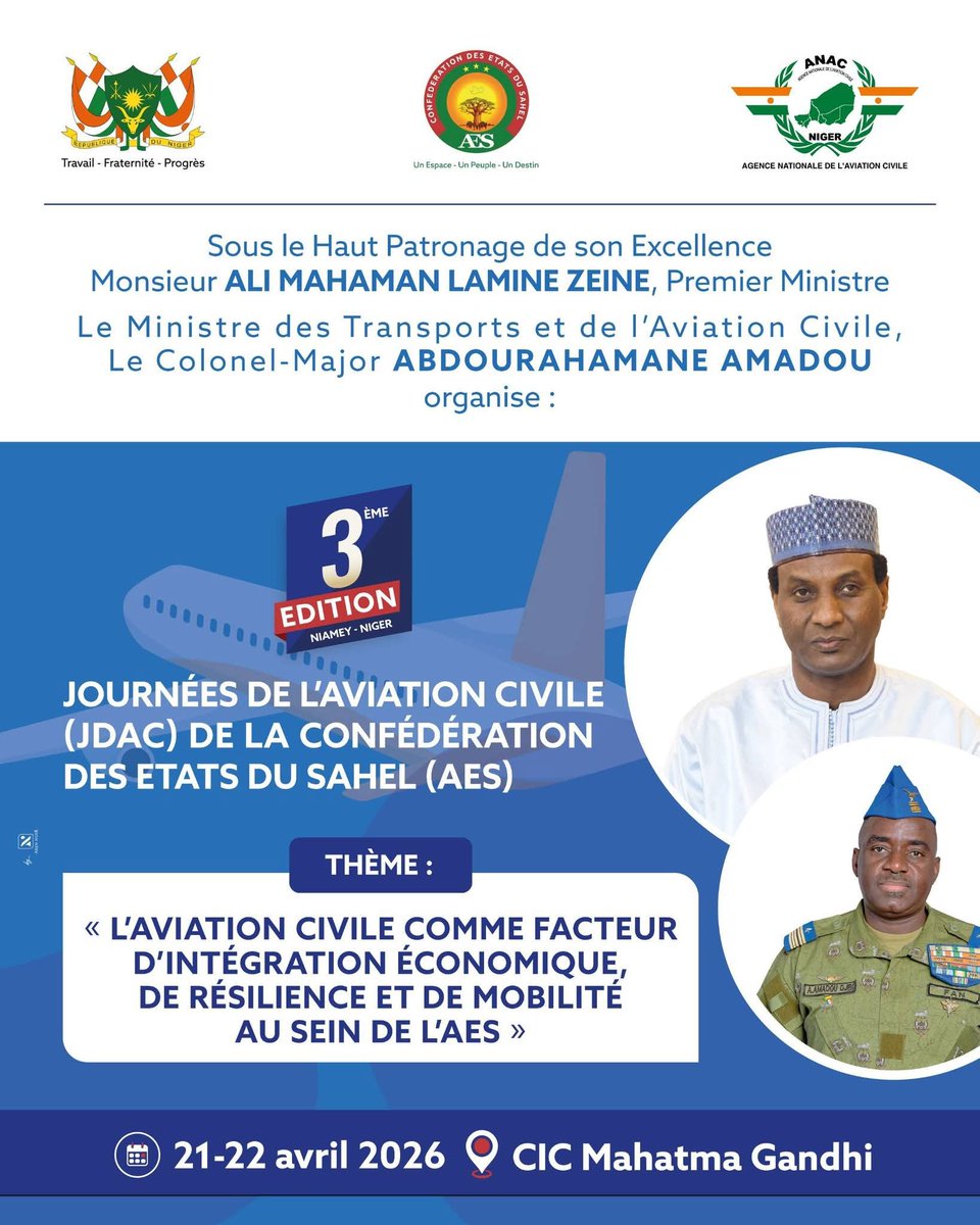 afas_intnl's tweet photo. 𝐀𝐅𝐀𝐒 𝐈𝐍𝐓𝐄𝐑𝐍𝐀𝐓𝐈𝐎𝐍𝐀𝐋 𝐩𝐚𝐫𝐭𝐢𝐜𝐢𝐩𝐞 𝐚𝐮𝐱 𝐉𝐨𝐮𝐫𝐧𝐞́𝐞𝐬 𝐝𝐞 𝐥'𝐀𝐯𝐢𝐚𝐭𝐢𝐨𝐧 𝐂𝐢𝐯𝐢𝐥𝐞 𝐝𝐞𝐬 𝐩𝐚𝐲𝐬 𝐦𝐞𝐦𝐛𝐫𝐞𝐬 𝐝𝐞 𝐥'𝐀𝐄𝐒
Venez nombreux visiter notre stand.
#JDAC #anac_niger #afas_international #AES https://t.co/iQi0RnHInq