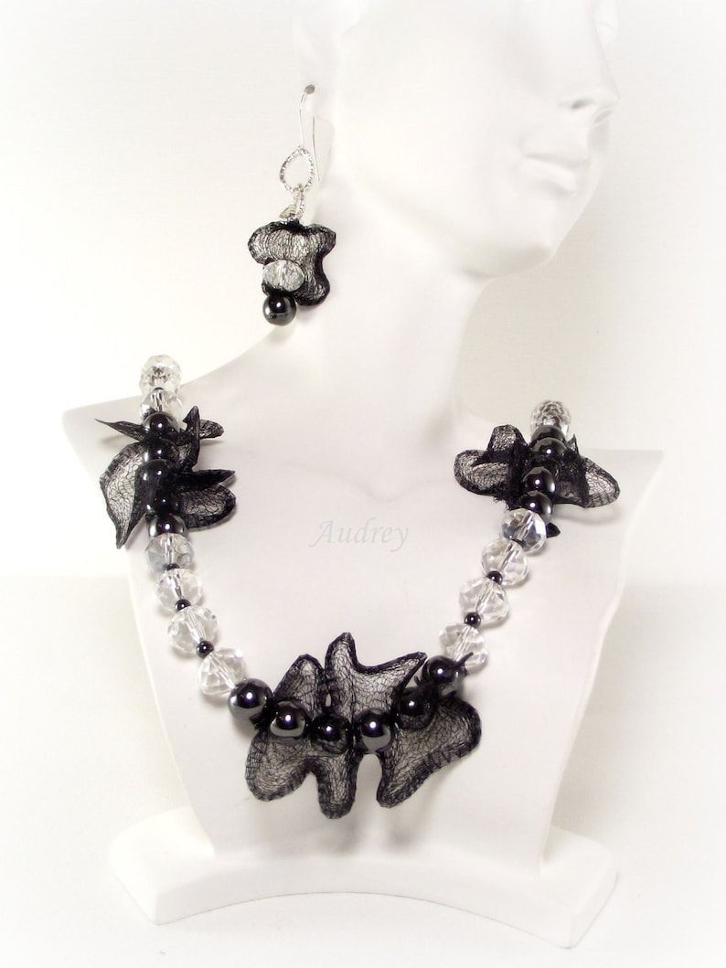 DesignsbyAudrey's tweet image. Lovely Black Necklace Set - Hematite and Crystal Mesh Ruffle Lanyard Style Necklace with Matching Earrings by #DesignedbyAudrey.  Awesome women's #handmade jewelry and accessories buff.ly/4ceP1Ls via @Etsy
