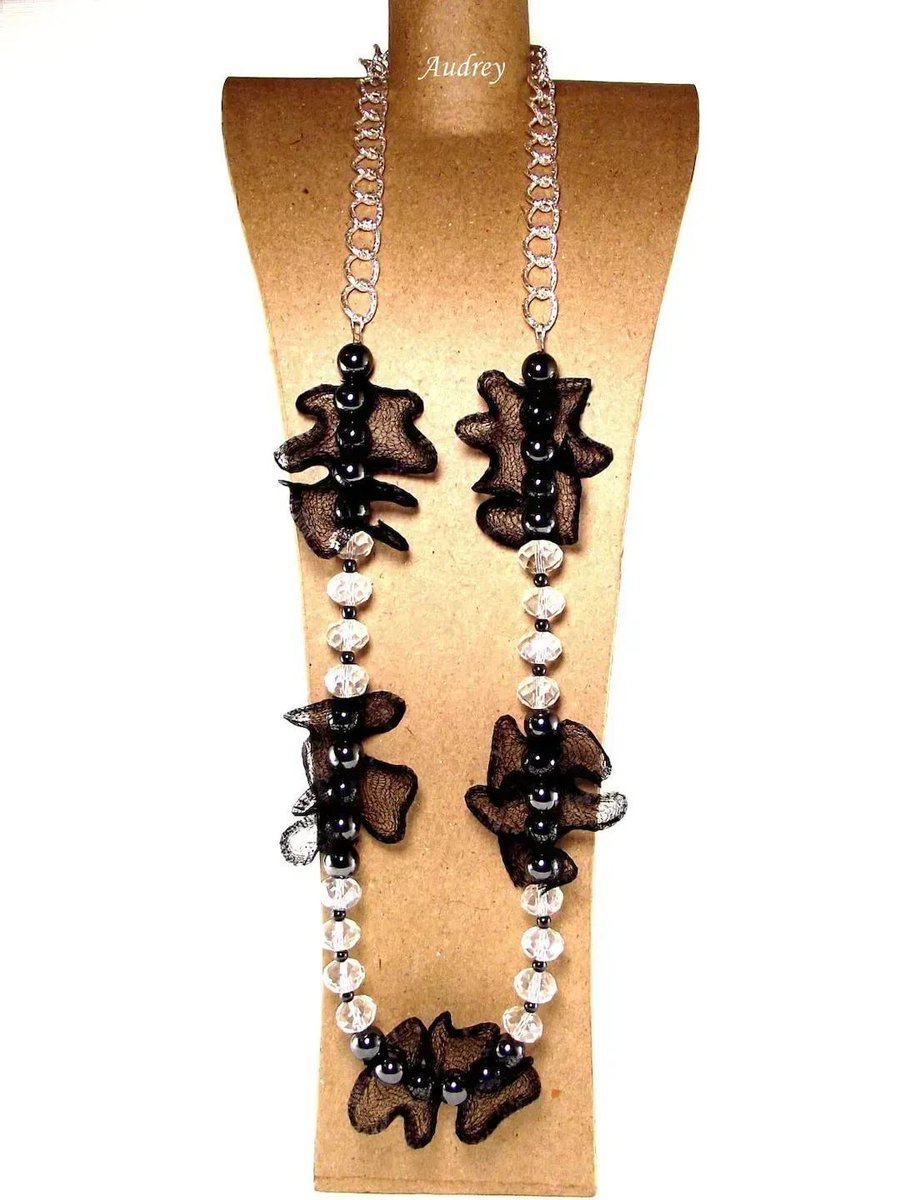 DesignsbyAudrey's tweet image. Lovely Black Necklace Set - Hematite and Crystal Mesh Ruffle Lanyard Style Necklace with Matching Earrings by #DesignedbyAudrey.  Awesome women's #handmade jewelry and accessories buff.ly/4ceP1Ls via @Etsy