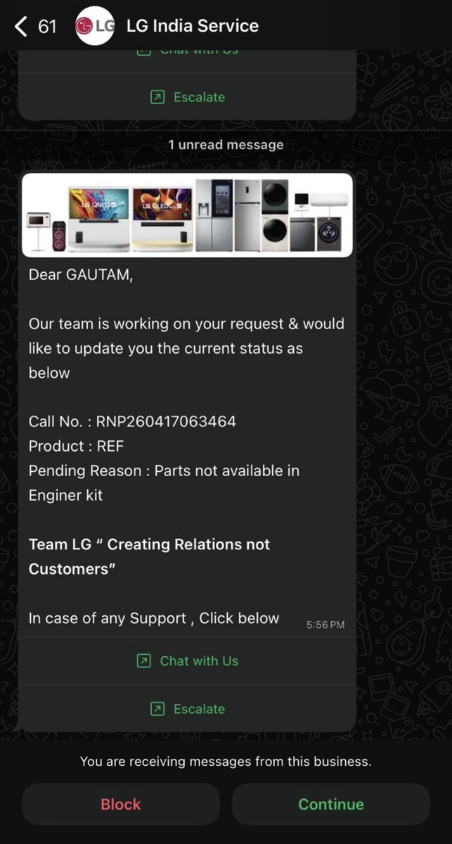 imgauravnik's tweet photo. Very disappointed with LG service in Delhi.
Fridge 65000₹ is under warranty but part unavailable for 4–5 days. In 42°C+ heat in Delhi we can’t store milk or even get cold water for kids.
This delay is unacceptable. Please resolve urgently.thanks
@LGIndia #CustomerService #Delhi https://t.co/KWJwnvUiHR