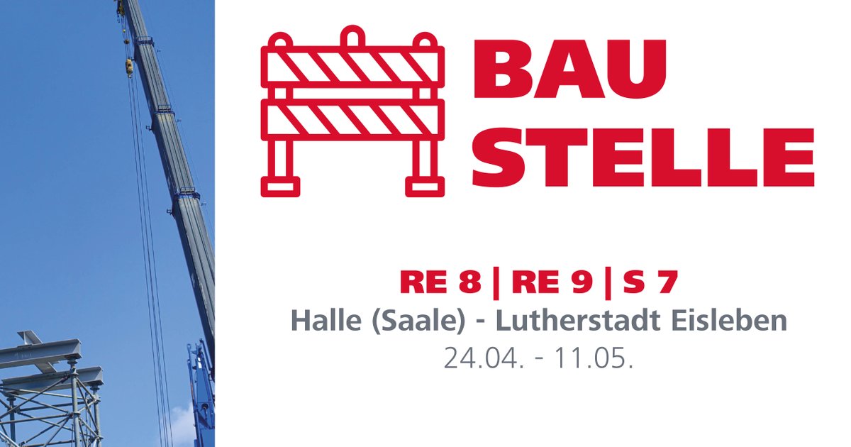 AbellioMD's tweet image. ⚠️  Wegen Bauarbeiten der #DB fahren an den kommenden Wochenenden vom 24.4. bis 11.5. jeweils von Freitagabend, 21 Uhr, bis Montagmorgen, 5 Uhr, keine Züge zwischen #Halle und Luitherstadt #Eisleben. Es fahren Busse im #SEV. #RE8 #RE9 #S7