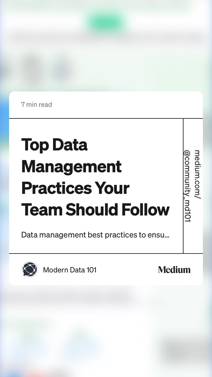 HWillert's tweet image. Top #DataManagement Practices Your Team Should Follow by Modern Data 101 medium.com/@community_md1…