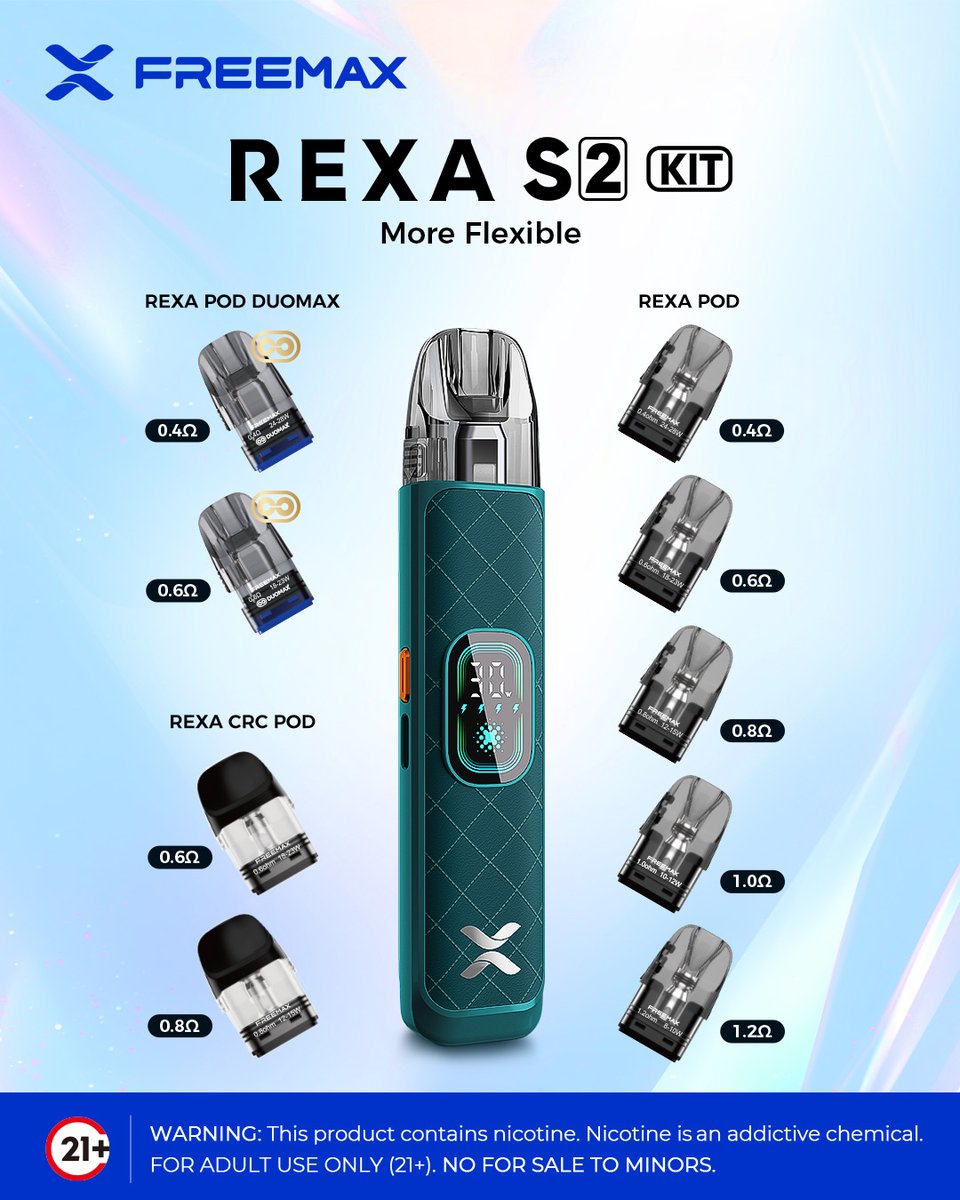 Freemaxvape's tweet photo. Explore your perfect setup with the REXA S2 KIT and the full range of REXA pods 💨
.
.
.
.
.
⚠️ Warning: This product contains nicotine. Nicotine is an addictive chemical.
🔞 Must be 21+.
-
#FREEMAX #PodSystem #RexaS2kit #RexaCRCPod #RexaPodDuomax https://t.co/oznIvw24pj