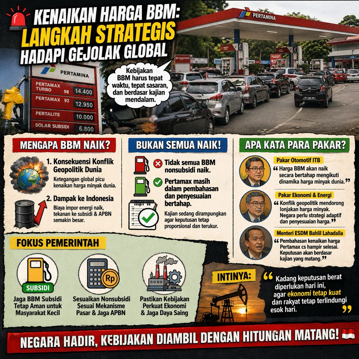 jsmneptr2's tweet photo. Harga energi dunia lagi naik turun, situasi global juga masih penuh drama. Jadi kalau BBM non-subsidi ikut menyesuaikan, itu bukan sesuatu yang datang tanpa alasan. 

#BBMSubsidiTetapAman #LangkahStrategisHadapiGejolakGlobal https://t.co/XJEAIC1jA9