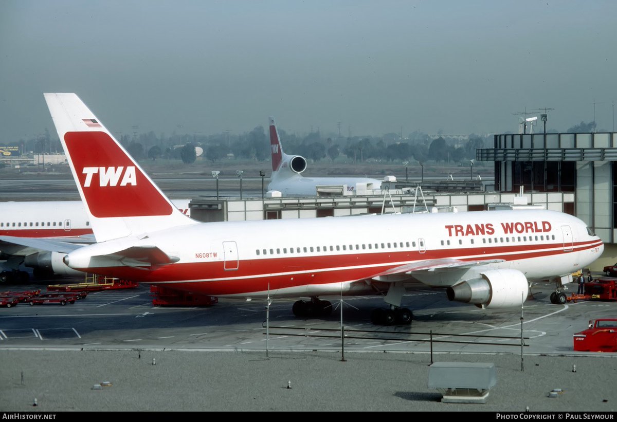 n194at's tweet image. Trans World Airlines
Boeing 767-231 N608TW Line #64
LAX/KLAX Los Angeles Intl Airport
October 29, 1984
Photo credit Paul Seymour 
Flown to MZJ April 20, 2026 likely for good as N652GT
#AvGeek #AvGeeks #Boeing #B767 #TWA #LAX @flyLAXairport #LosAngeles @FlyTWA @FlyTransWorld