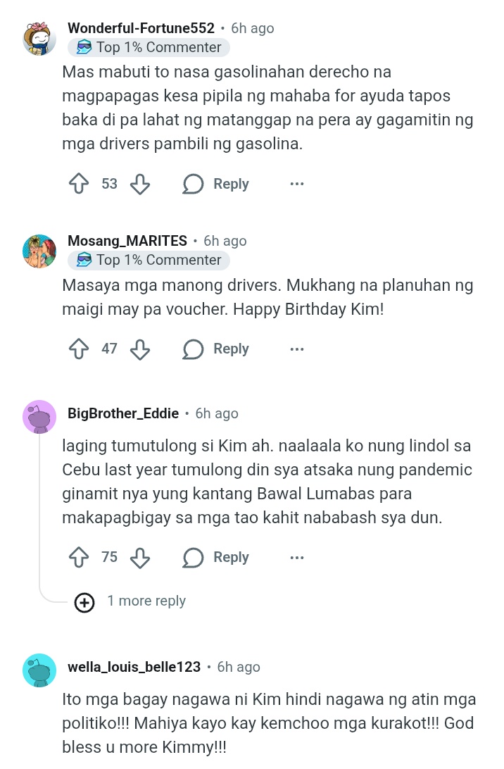 Yetsky07's tweet photo. Ang sarap magbasa ng comments ng mga tao sa Reddit about sa pagbigay ni Kim ng free gasoline at grocery packs sa mga jeepney at tricycle drivers!!!

#KimChiu #AnnualCharity https://t.co/XwiuSlBwuu