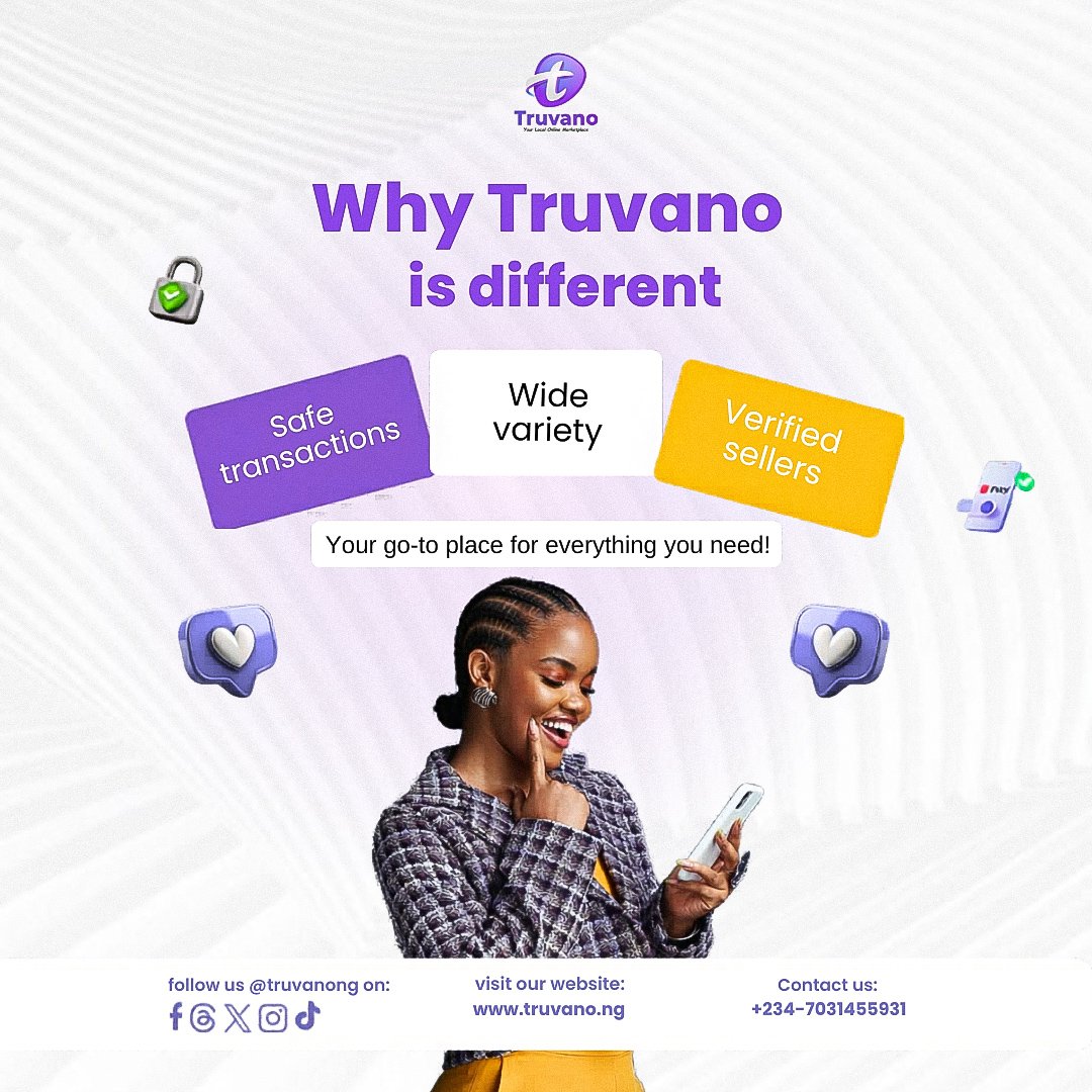 truvano_ng's tweet image. Shop smart, shop safe with Truvano 🛍️✨
Verified sellers, secure transactions, and everything you need in one place!
.
.
.
#viralvideos #marketing #goviral #digitalmarketing #DigitalMarketplace