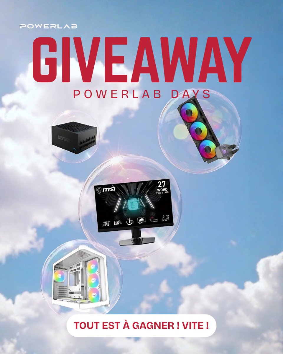 Une sélection de produits incroyables à remporter !

Pour participer:
1️⃣ Partage ce post en story &amp; tag-nous (si ton compte est privé, envoie un screenshot en DM)
2️⃣ Commente avec ton PC coup de❤️chez Powerlab + tag un ami (1 tag = 1 chance🍀)
3️⃣ Like le post 
#GIVEAWAY  #pcgamer