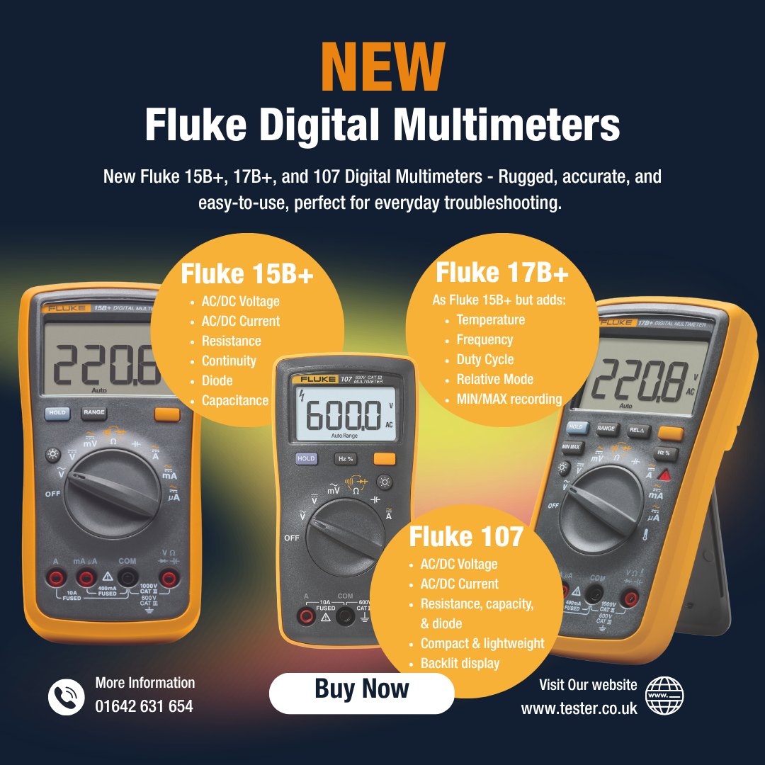 PASS_Tester's tweet image. Need faster, reliable electrical diagnostics? 🤔

@FlukeCorp's 3️⃣ new digital multimeters make testing faster &amp;amp; easier. ⬇️

🆕 Fluke 15B+ ➡️ ow.ly/F6tA50YMr5e 

🆕 Fluke 17B+ ➡️ ow.ly/6voo50YMr5c 

🆕 Fluke 107 ➡️ ow.ly/ZC4f50YMr5f 

#Fluke #DigitalMultimeter