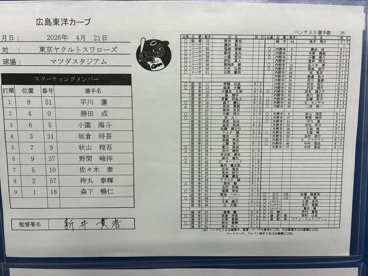 中国新聞カープ番記者 tweet media