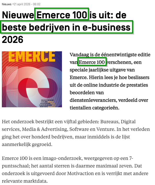 stramark's tweet photo. Officieel op de eerste plaats in de Emerce 100 van 2026. Van 5 naar 6 sterren in één jaar tijd. Whoot whoot!

Het is een imago-onderzoek op basis van prestaties bij klanten.

Trots op het team en dankbaar voor het vertrouwen van onze klanten.

#onlinemarketing #seo #googleads https://t.co/IrS1FivOvE