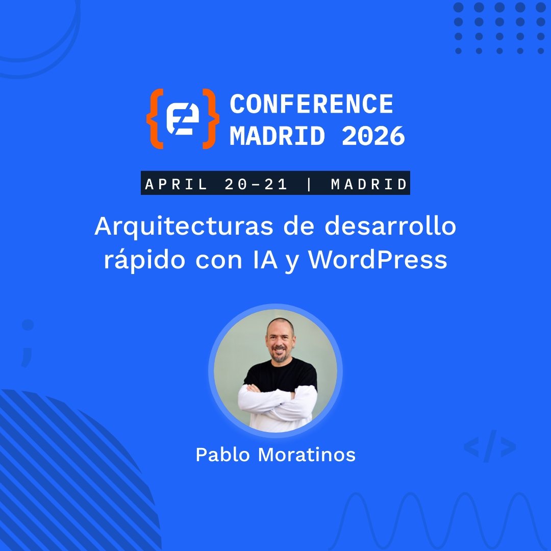 pablomoratinos's tweet image. En unos minutos arranca mi conferencia en #codemotionmadrid. La única charla sobre #WordPress de todo el programa. Voy a realizar una demo de un flujo de desarrollo de un sitio en local, creación de un tema de bloques, un plugin a medida y despliegue a staging y producción en 27