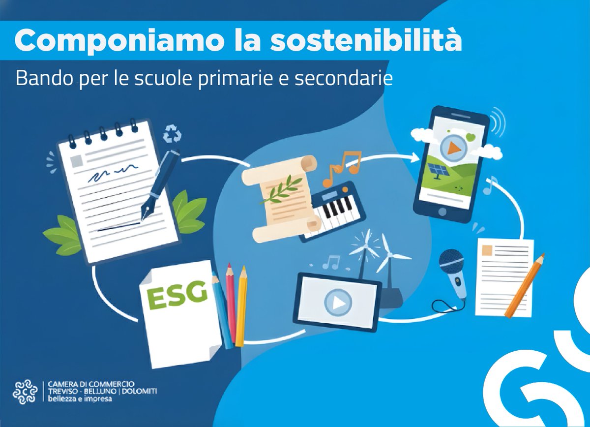 tbcamcom's tweet photo. 🌱 Concorso di Idee per le scuole in tema di Responsabilità Sociale d'Impresa. Anno 2026: "Componiamo la sostenibilità"
📆 Presenta la tua domanda entro venerdì 29 maggio 2026
Scopri di più👇
https://t.co/BmxswgAUI1
@Unioncamere @unioncamereVEN @TrevisoBelluno https://t.co/Kz8XT8qXK9