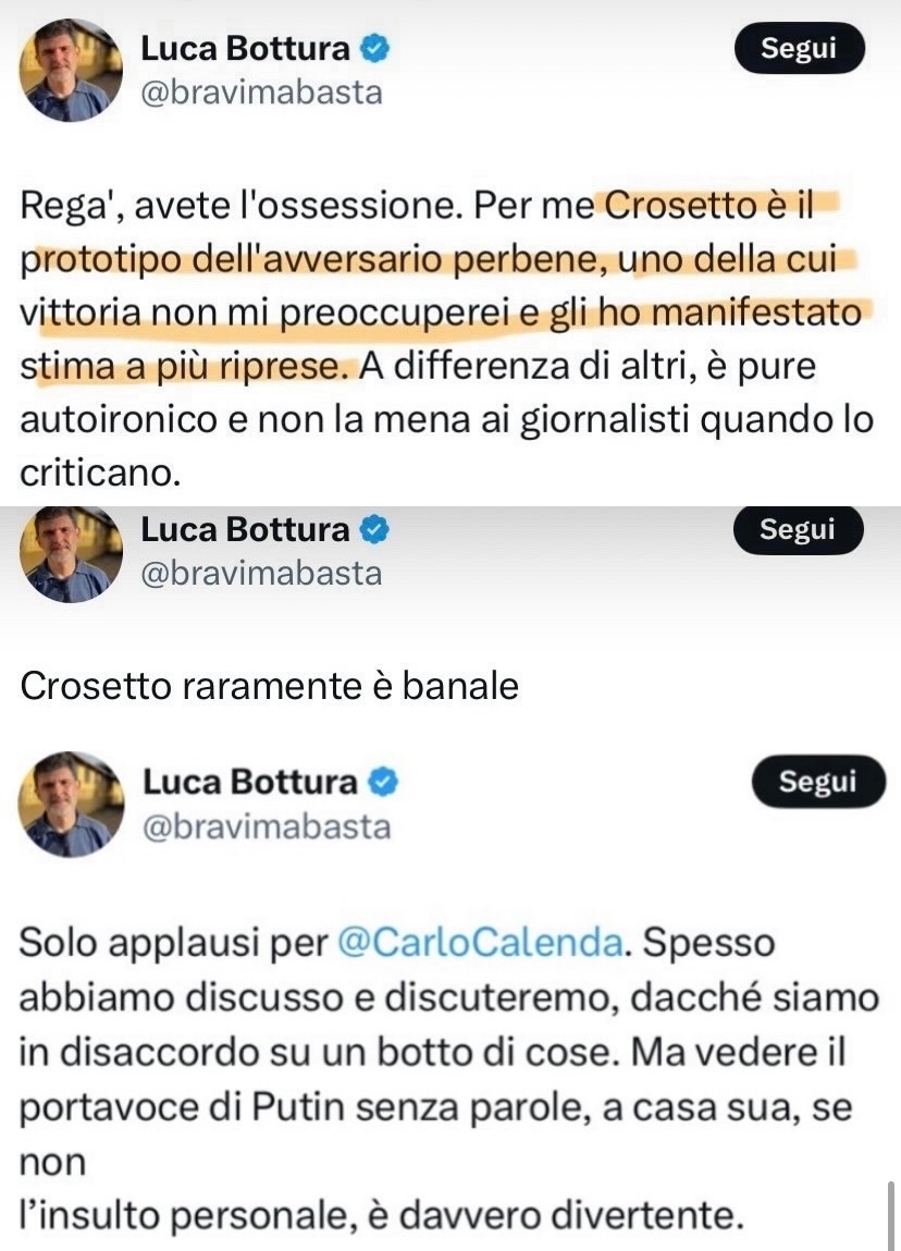 Zerovirgola2's tweet image. E chi applaude sia #Crosetto sia #Calenda?

Ma @bravimabasta, chi sennò?
