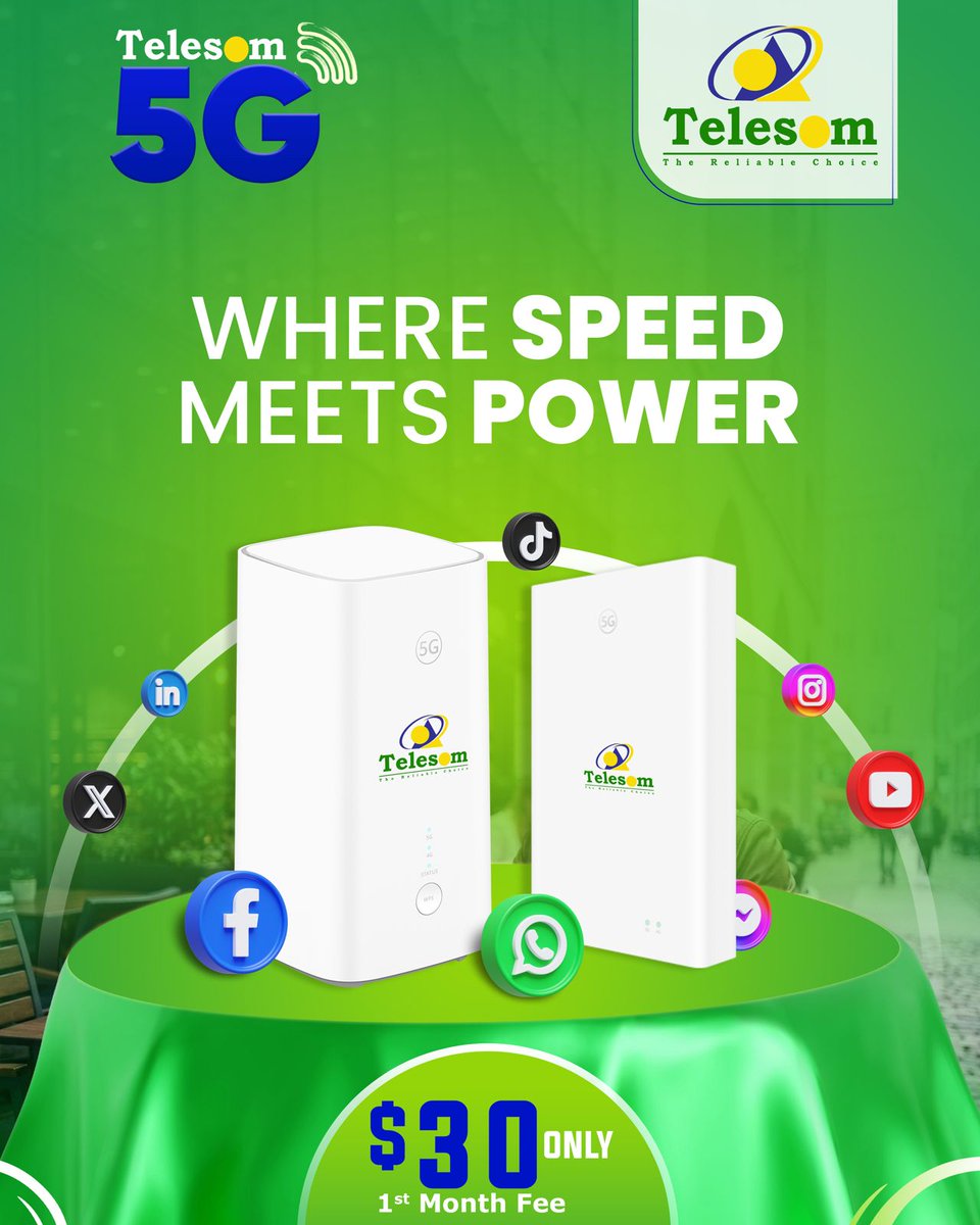 Telesomcompany's tweet image. 🪩Telesom 5G
Experience unlimited power with ultra-fast speeds.
Available options:
1. Portable router
2. Home &amp;amp; office router

🔗 Order now:
 telesom.com/5g

#Discount #Telesom5G