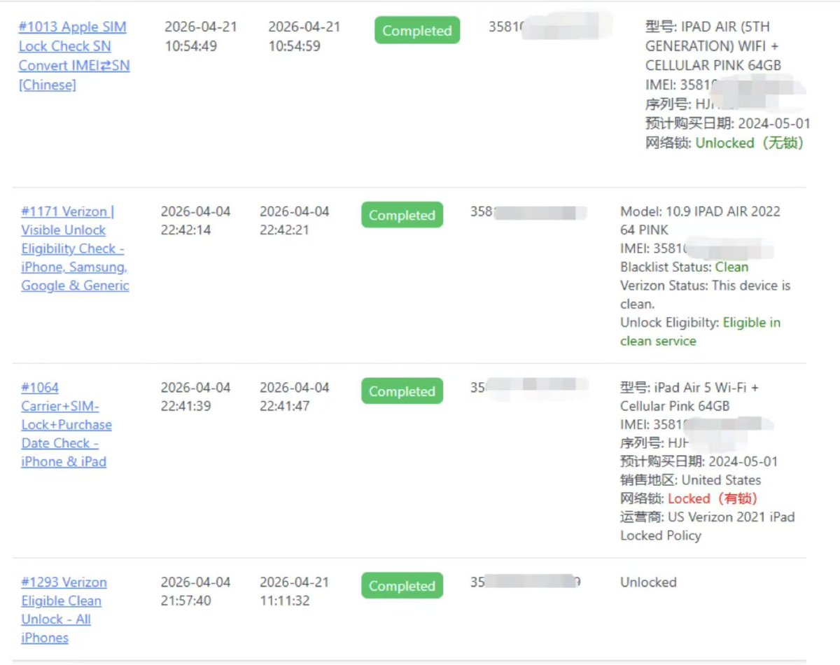 👌👌👌 #1293 Verizon Eligible Clean Unlock - All iPhones 2026.4.21

Work but really slow

unlock.imeischeck.com/main/submit-or…

Whatsapp: +8613316880304
Telegram Channel 「Backup」: t.me/unlockimeische…