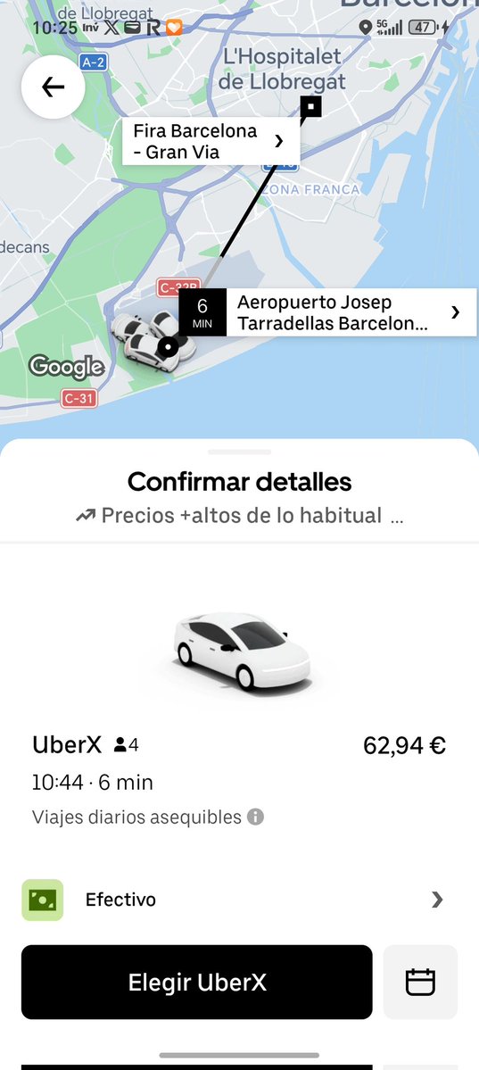 Elite_TaxiBcn's tweet image. Atraco en toda regla.
De Aeropuerto Josep Tarradellas Barcelona-El Prat a Fira Barcelona Gran Via: casi 70€ en app… cuando en taxi no llega ni a 26€.
Cuando hay feria, toca sablazo.
#SeafoodExpo #TaxiBarcelona #Uber #Cabify #Bolt @SeafoodExpo_GL @FCBarcelona @Fira_Barcelona