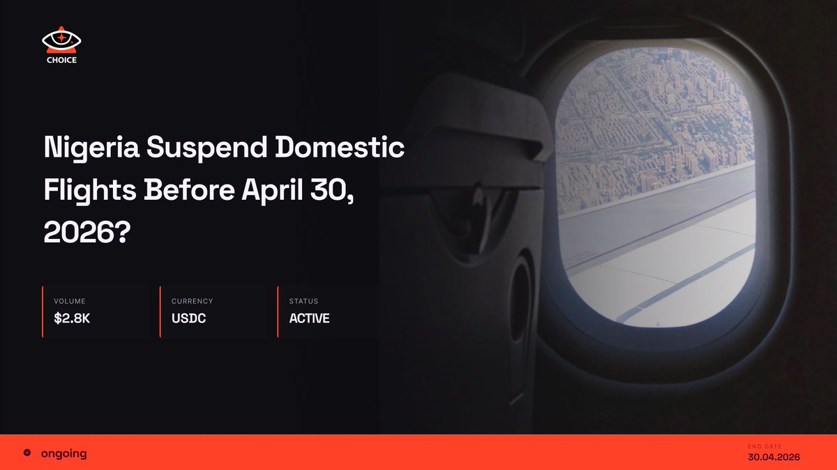Nigeria Suspend Domestic Flights Before April 30, 2026?
 #ChoiceMarkets #NigeriaAviation #Naira

m.choice.markets/market/s2D70uP…