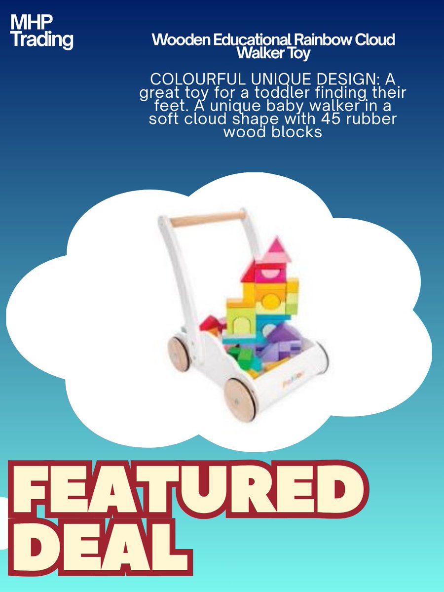 MHPTradingltd's tweet image. ☁️ FEATURED DEAL 🌈
Rainbow Cloud Walker Toy 👶💛

A cute wooden walker + colourful blocks for stacking fun 🧱✨
Helps with balance, coordination &amp;amp; creativity!

LINK: tiktok.com/view/product/1…

#ToddlerToys #WoodenToys #EarlyLearning #MHPTrading