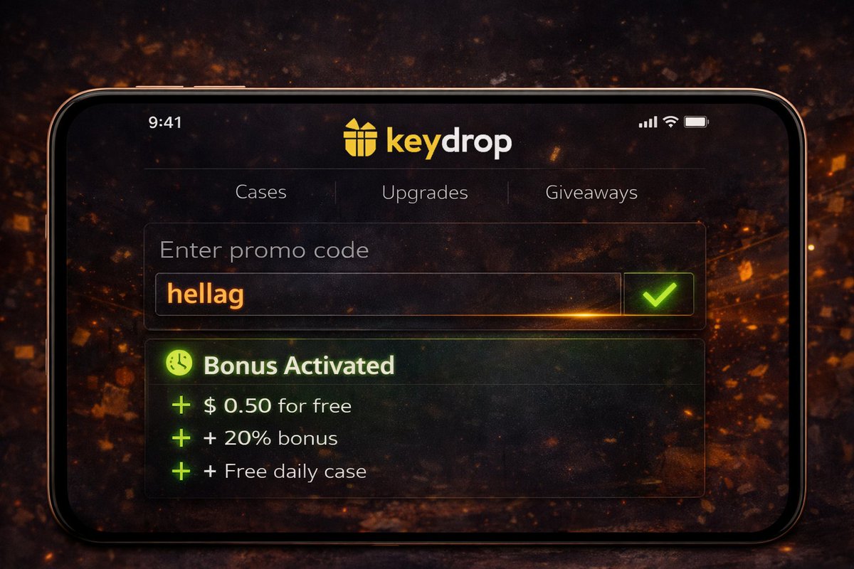 What is the KeyDrop promo code? 👇

Use hellag to boost your start 💸

🎁 Get $0.5 for FREE
📈 +20% deposit bonus
🎁 Free Daily Case
🏆 Champion Giveaway access
A simple way to start stronger and get extra value right away 🚀