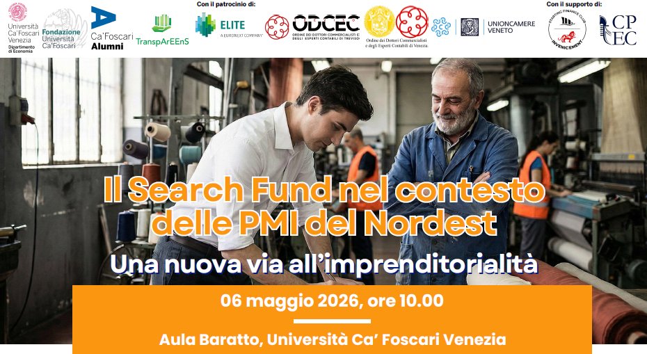 VenetoInnovazio's tweet image. 6/5 h 10.00 Aula Baratto @CaFoscari convegno: 

Il #SearchFund nel contesto delle #PMI del #Nordest: una nuova via all’imprenditorialità.

Iscrizioni: 
docs.google.com/forms/d/e/1FAI…
