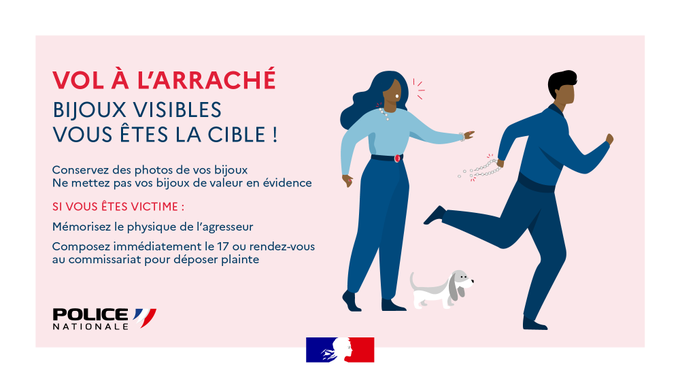 PoliceNat38's tweet image. #ContreLesVols I Les vols à l'arraché sont souvent commis à l'encontre des personnes les plus fragiles. ▶️En cas de vol, composez le 17📲sans attendre!
▶️Conseil: Prenez des photos de vos bijoux ou objets de valeur.
#Protéger